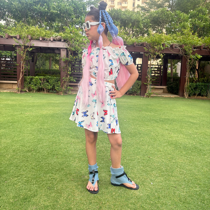 Off Shoulder Butterfly Cord Set