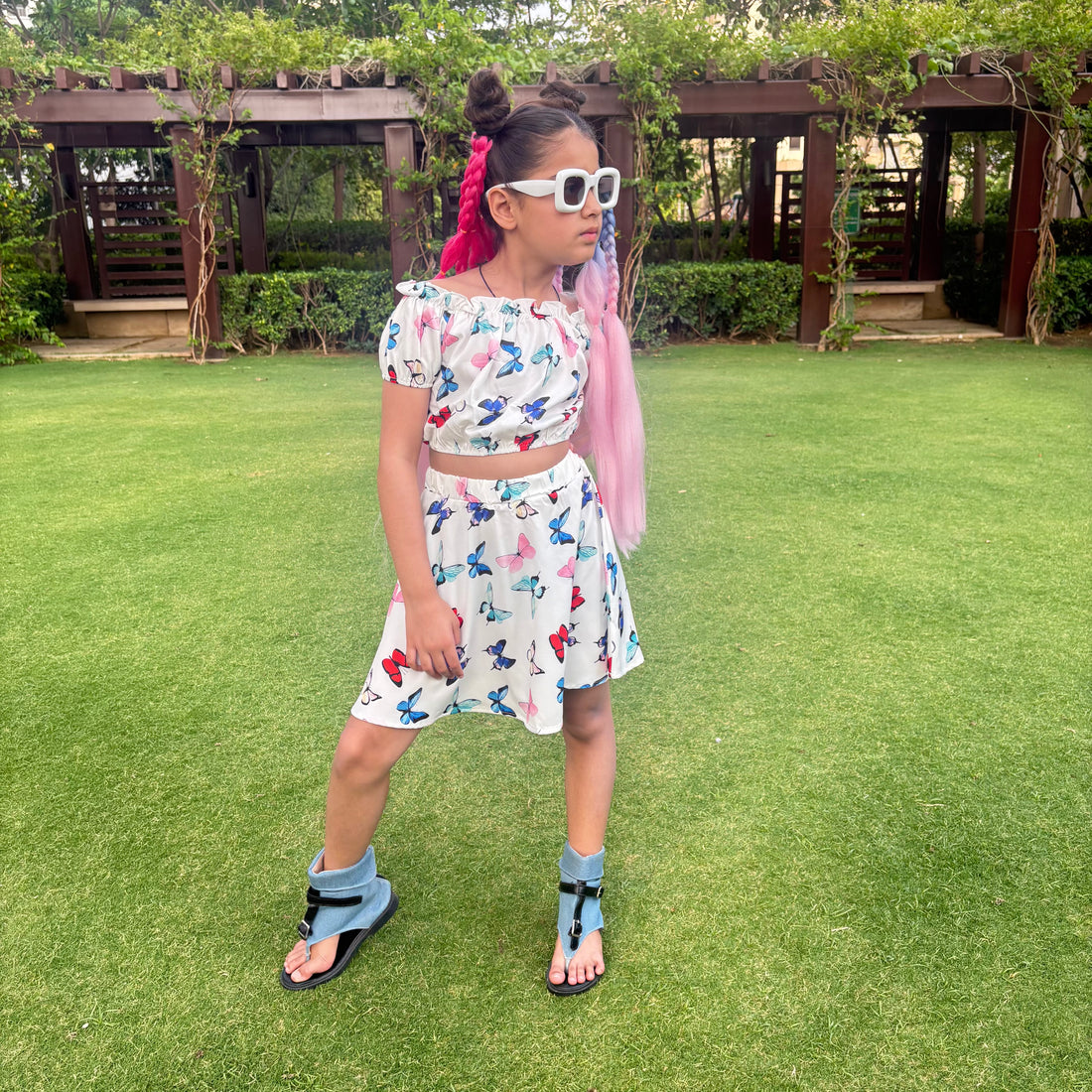 Off Shoulder Butterfly Cord Set