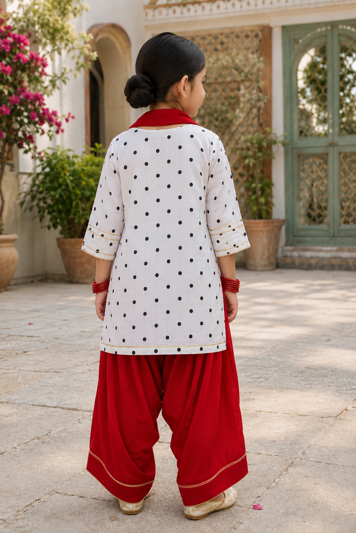 Polka Doll Farshi Salwar Set for Girls – Back View Kids Festive Wear