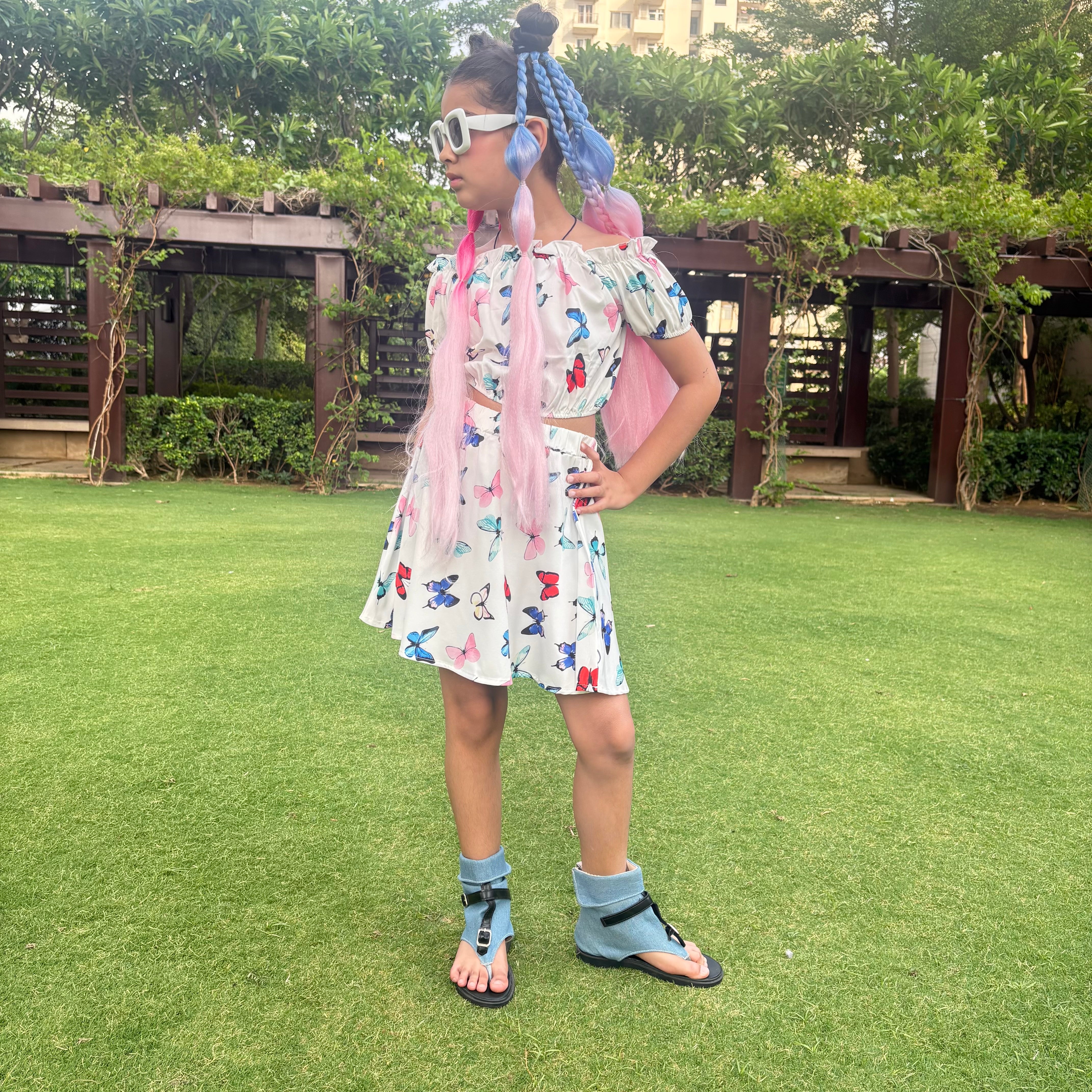 Off Shoulder Butterfly Cord Set