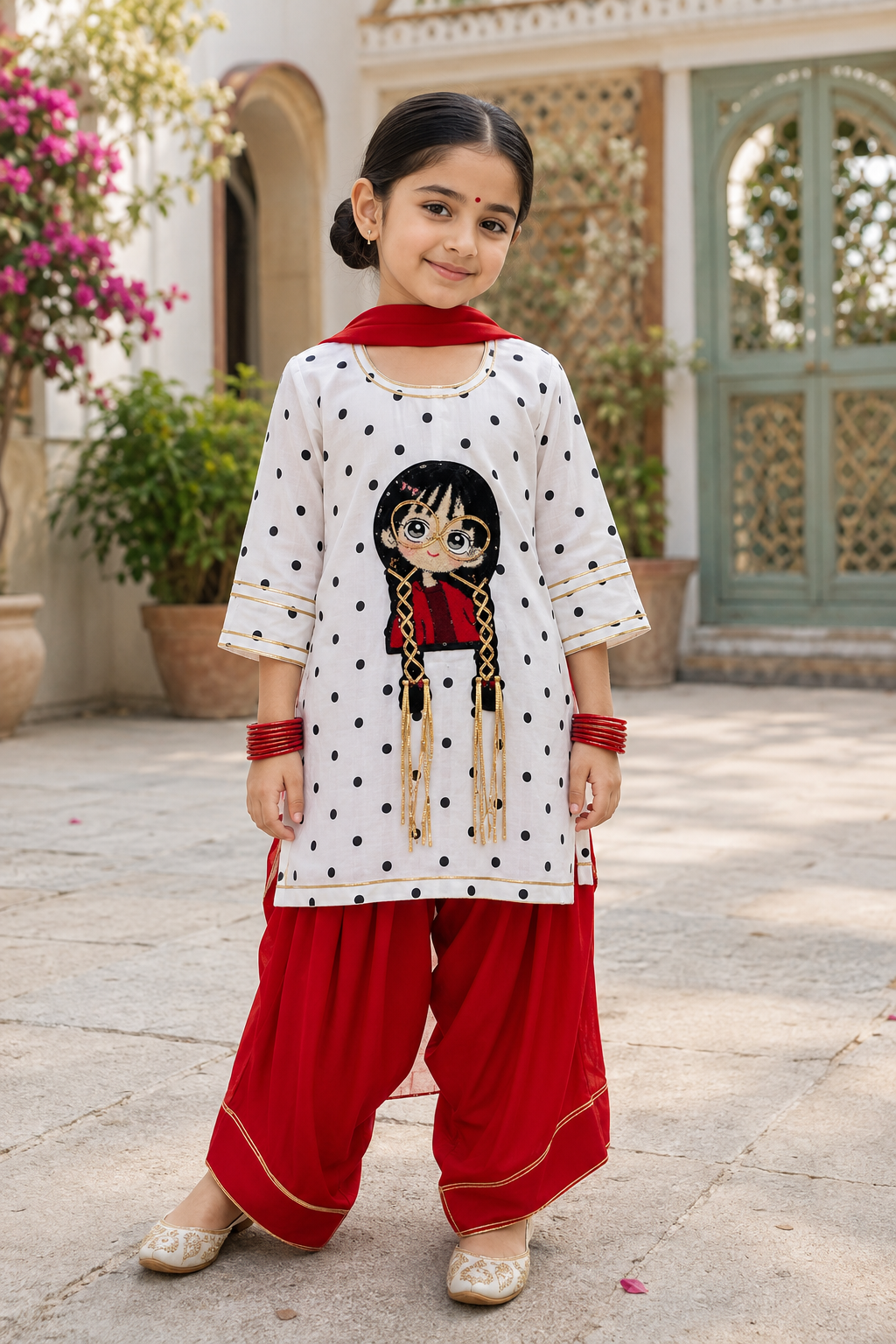 Polka Doll Farshi Salwar Set for Girls – Kids Festive Ethnic Wear