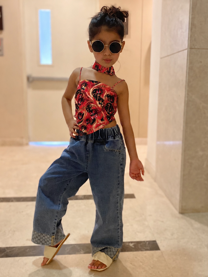Girls Ladybug Kerchief Top with Matching Neck Belt| Cotton Casual & Vacation Top | Sassy Kids
