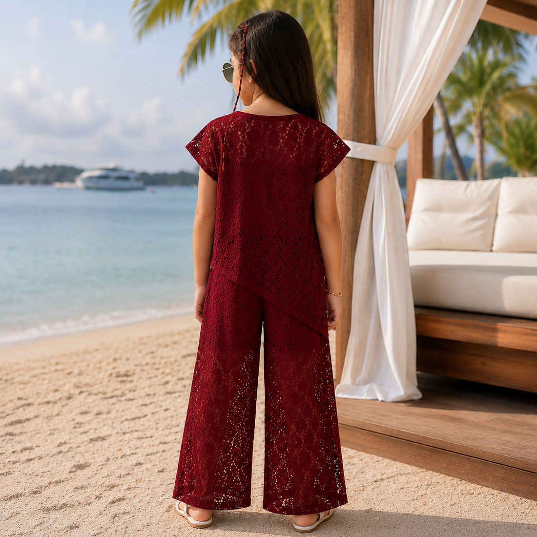 Girls Luxury Beach Lace Co-Ord Set | Resort Wear for Girls | Vacation Outfit | Sassy Kids