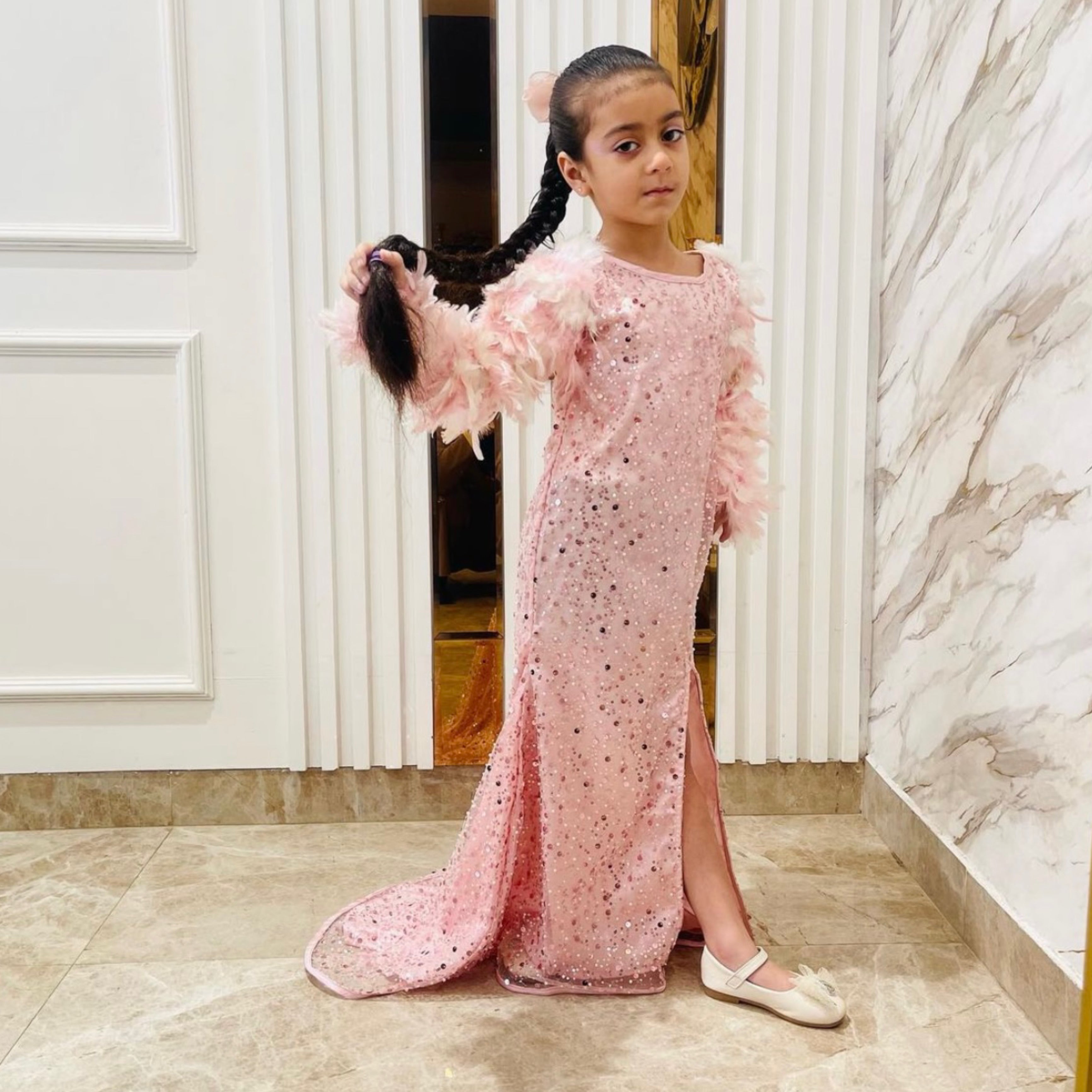 Feather Sleeve Gown