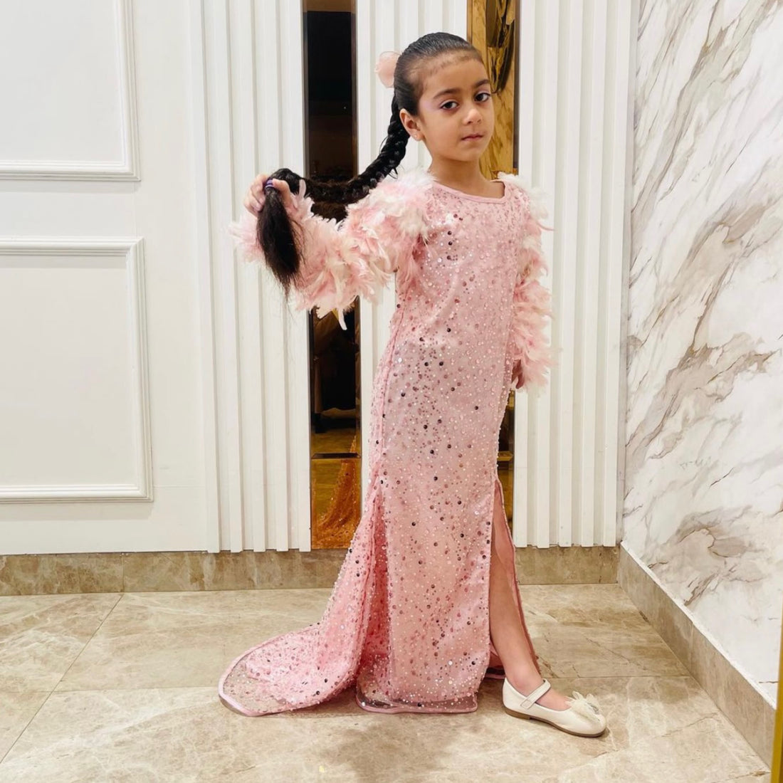 Feather Sleeve Gown
