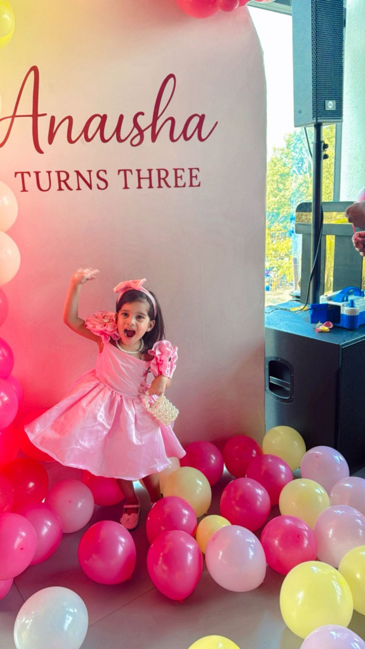 Flower Sleeve Birthday Dress(Pink)